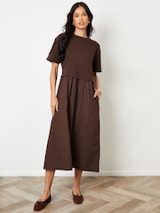 Vestido de moletom Threadbare 2-in-1 com saia de popeline - Imagem 1 de 4