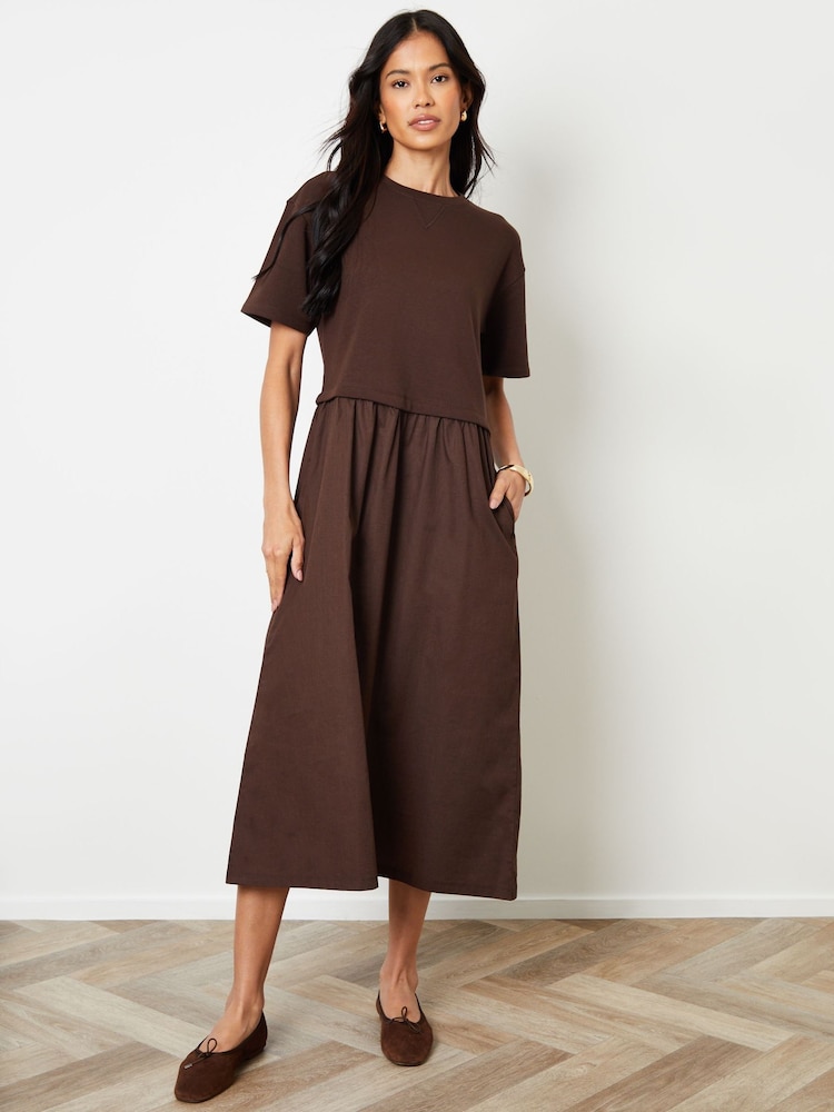 Vestido de moletom Threadbare 2-in-1 com saia de popeline - Imagem 1 de 4