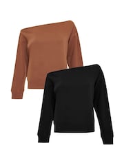 Threadbare Black Slash Neck Sweatshirts 2 Pack - Image 1 of 5