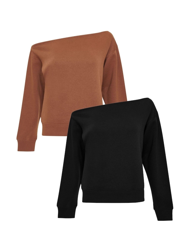 Threadbare Black Slash Neck Sweatshirts 2 Pack - Image 1 of 5 Threadbare Black Slash Neck Sweatshirts 2 Pack - Image 1 of 5