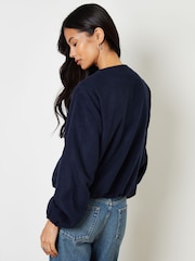 Threadbare Blue Brushed Bubble Hem Bomber Jacket - Image 2 of 5