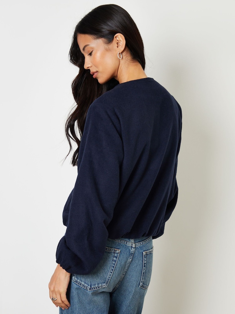 Threadbare Blue Brushed Bubble Hem Bomber Jacket - Image 2 of 5