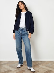 Threadbare Blue Brushed Bubble Hem Bomber Jacket - Image 3 of 5