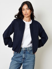 Threadbare Blue Brushed Bubble Hem Bomber Jacket - Image 5 of 5