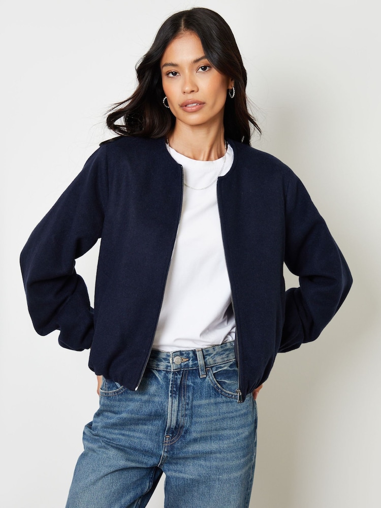 Threadbare Blue Brushed Bubble Hem Bomber Jacket - Image 5 of 5