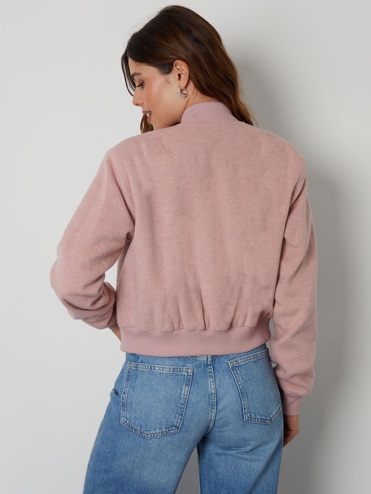 Threadbare Pink Brushed Cropped Bomber Jacket - Image 2 of 5