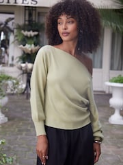 Threadbare Green Slash Neck Knitted Jumper - Image 1 of 4