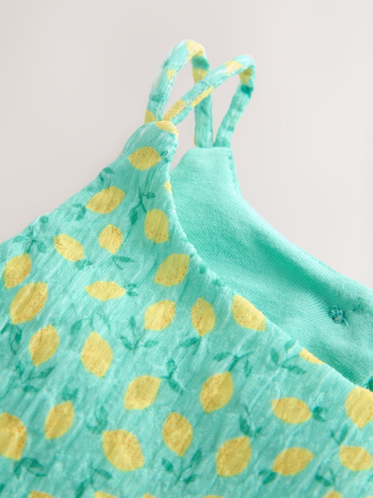 Teal Lemon Print Strappy Crinkle Summer Dress (3-16yrs) - Image 7 of 7 Teal Lemon Print Strappy Crinkle Summer Dress (3-16yrs) - Image 7 of 7