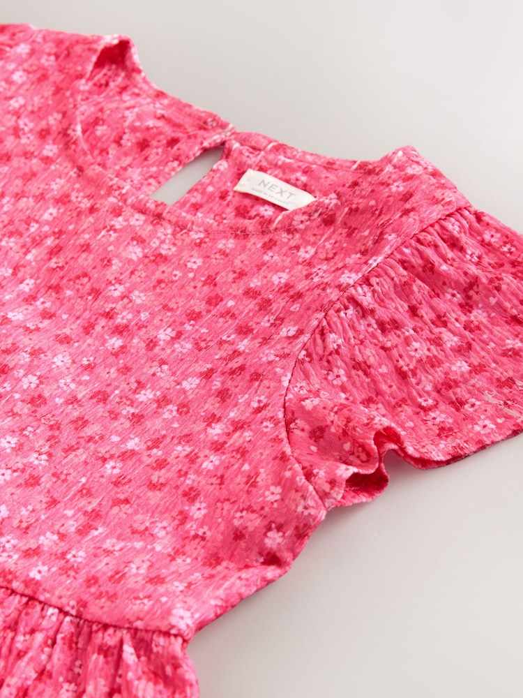 وردي زهور - Angel Sleeve Crinkle Dress (3-16yrs) - صورة 7 من 7