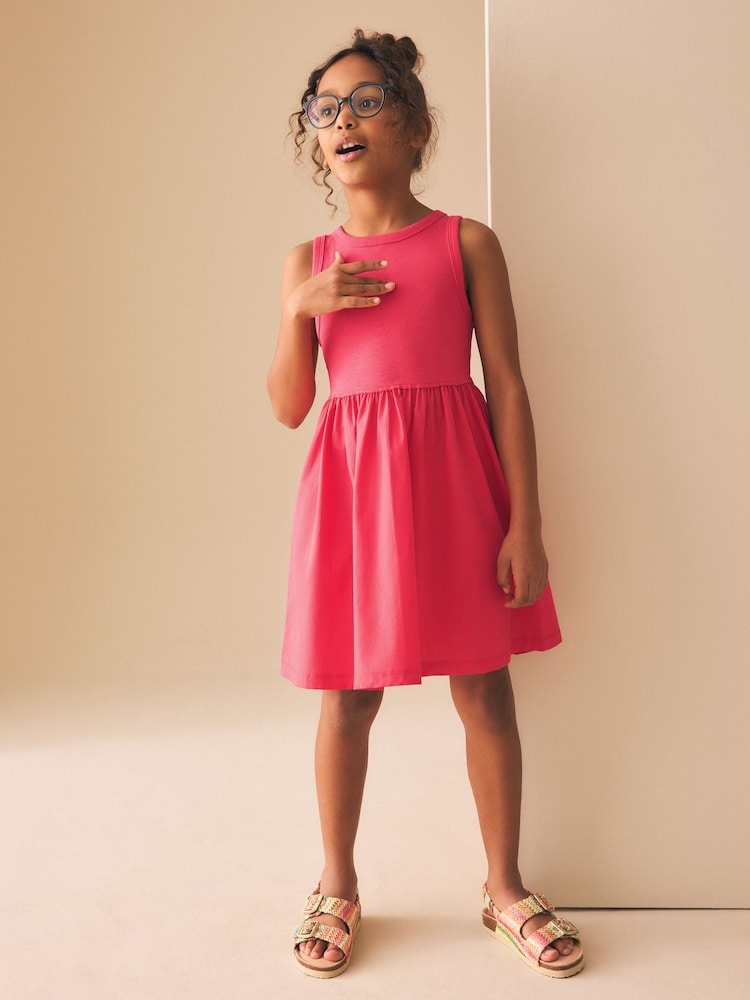 Rose framboise - Robe sans manches en jersey tissé (3-16ans) - Image 1 de 7