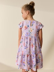 أرجواني فاتح زهور - Angel Sleeve Crinkle Dress (3-16yrs) - صورة 3 من 7