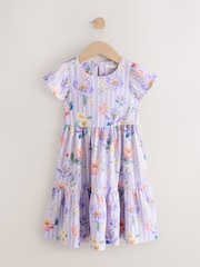 أرجواني فاتح زهور - Angel Sleeve Crinkle Dress (3-16yrs) - صورة 4 من 7