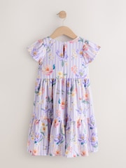 أرجواني فاتح زهور - Angel Sleeve Crinkle Dress (3-16yrs) - صورة 5 من 7