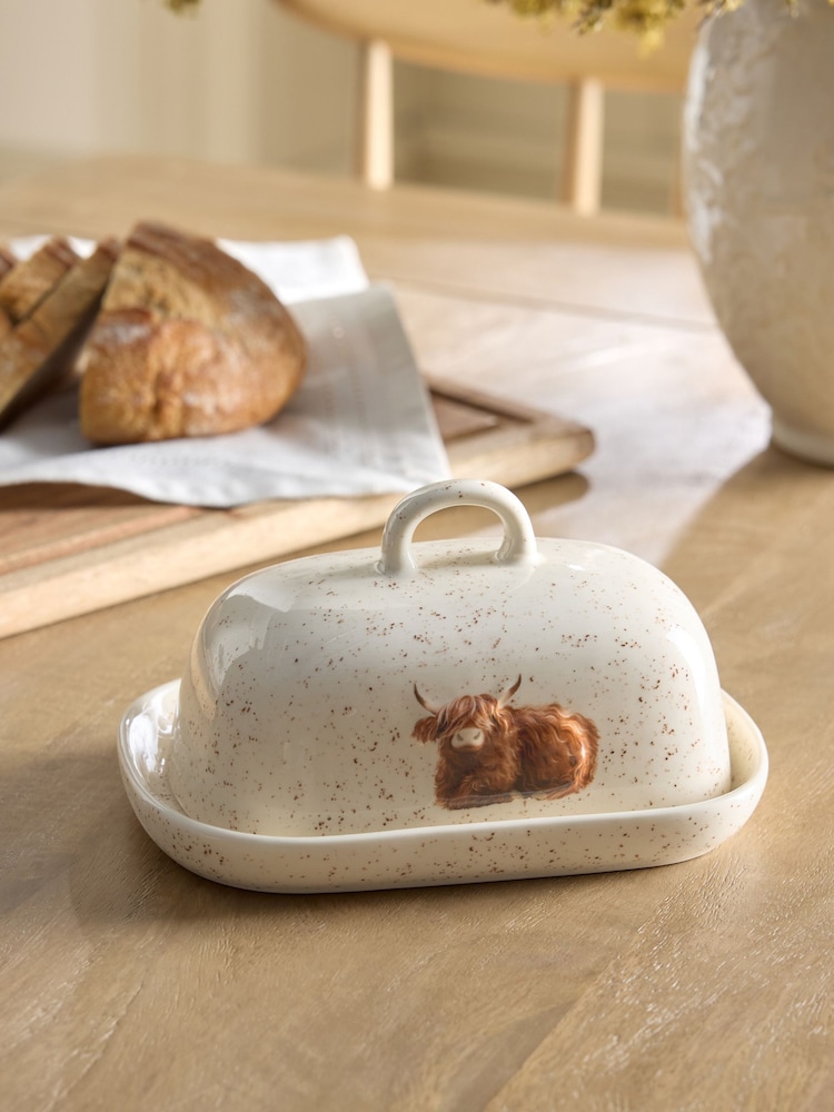 Natural Hamish The Highland Cow Speckle Butter Dish - Image 1 of 5 Natural Hamish The Highland Cow Speckle Butter Dish - Image 1 of 5