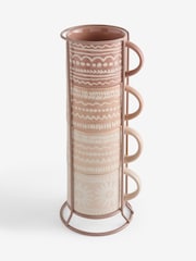 Set of 4 Natural Global Geo Stacking Mugs with Wire Stand - Image 4 of 4