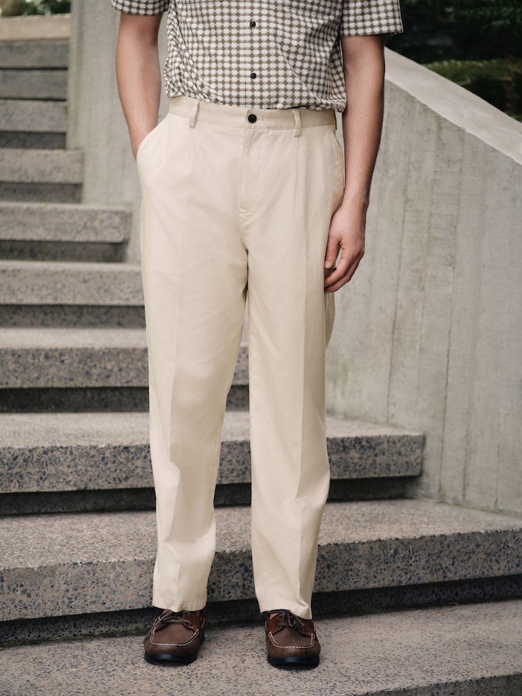 Ecru Relaxed Fit Cotton Lyocell Blend Suit Trousers - Image 1 of 10