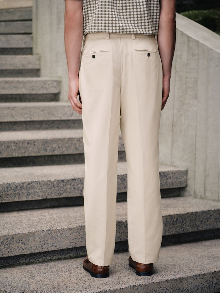Ecru Relaxed Fit Cotton Lyocell Blend Suit Trousers - Image 2 of 10