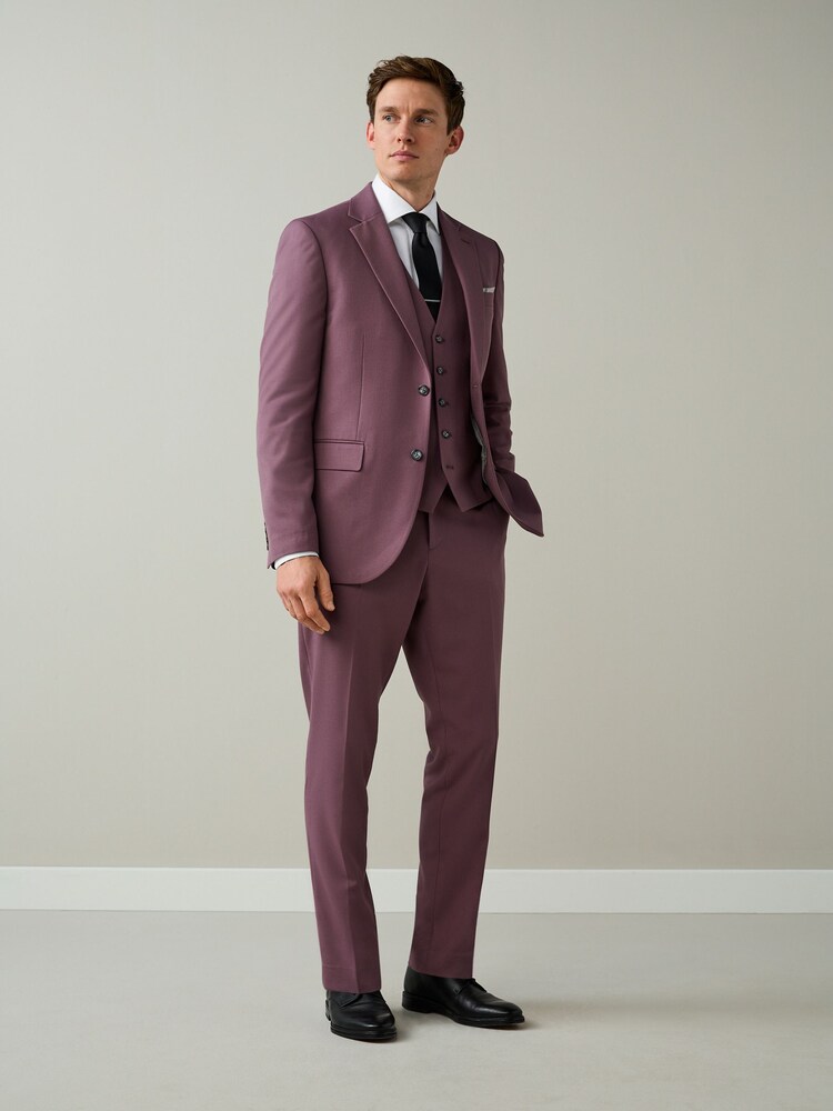 Lilac Purple Slim Fit Textured Suit Jacket - Image 2 of 10