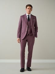 Lilac Purple Slim Fit Textured Suit Trousers - Image 2 of 9