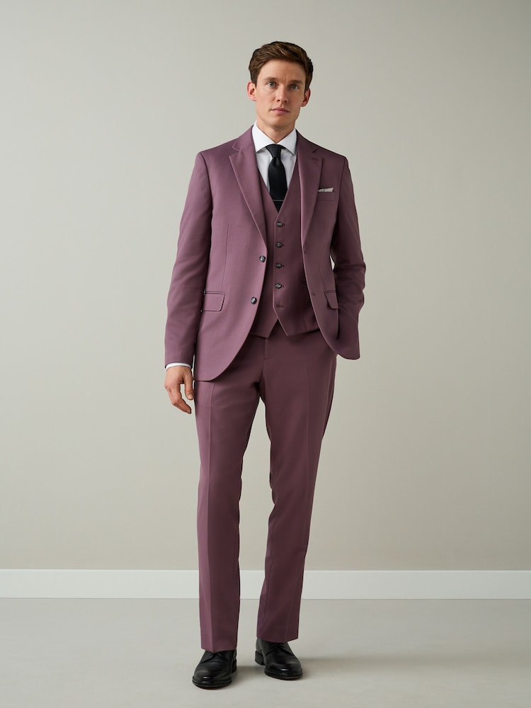 Lilac Purple Slim Fit Textured Suit Trousers - Image 2 of 9