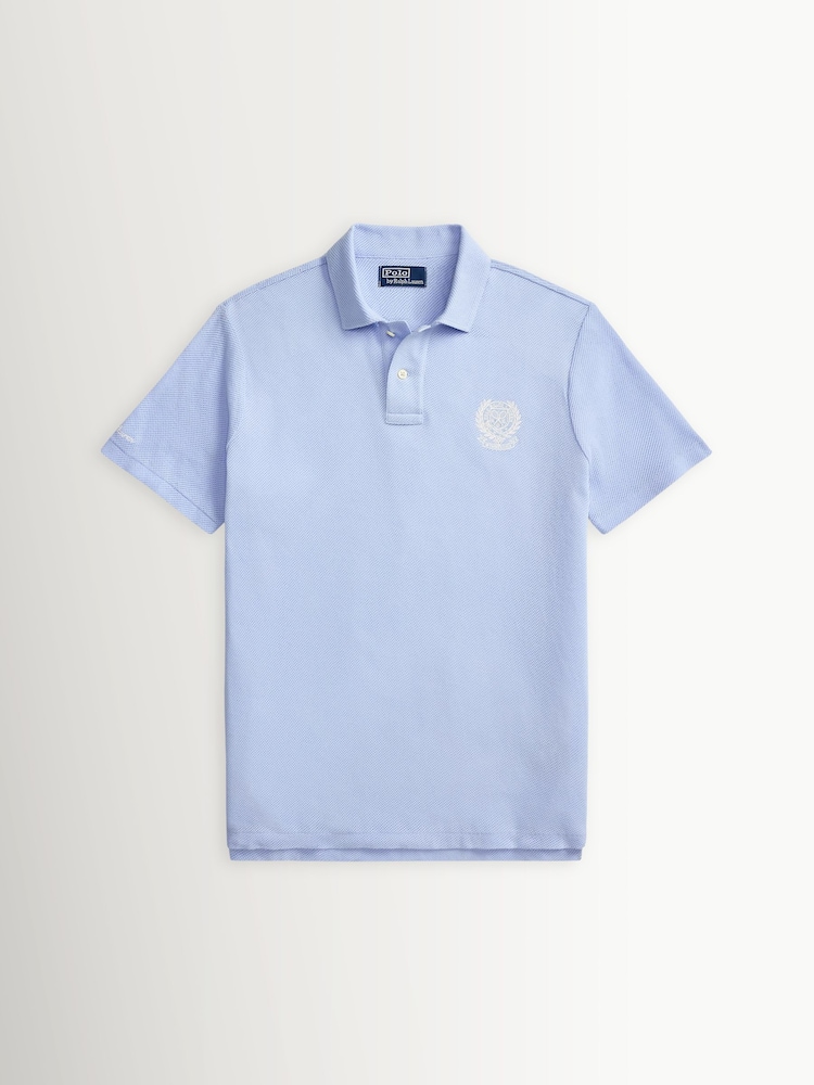 Polo Ralph Lauren Blue Wimbledon Short Sleeve Classic Fit Cotton Mesh Polo Shirt - Image 5 of 5