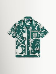Polo Ralph Lauren Green Tea House Floral Wimbledon Print Silk Blend Short Sleeve Classic Fit Camp Collar Shirt - Image 1 of 3