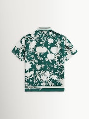 Polo Ralph Lauren Green Tea House Floral Wimbledon Print Silk Blend Short Sleeve Classic Fit Camp Collar Shirt - Image 2 of 3