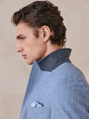 Chambray Blue Slim Fit Stripe Suit Jacket - Image 3 of 12