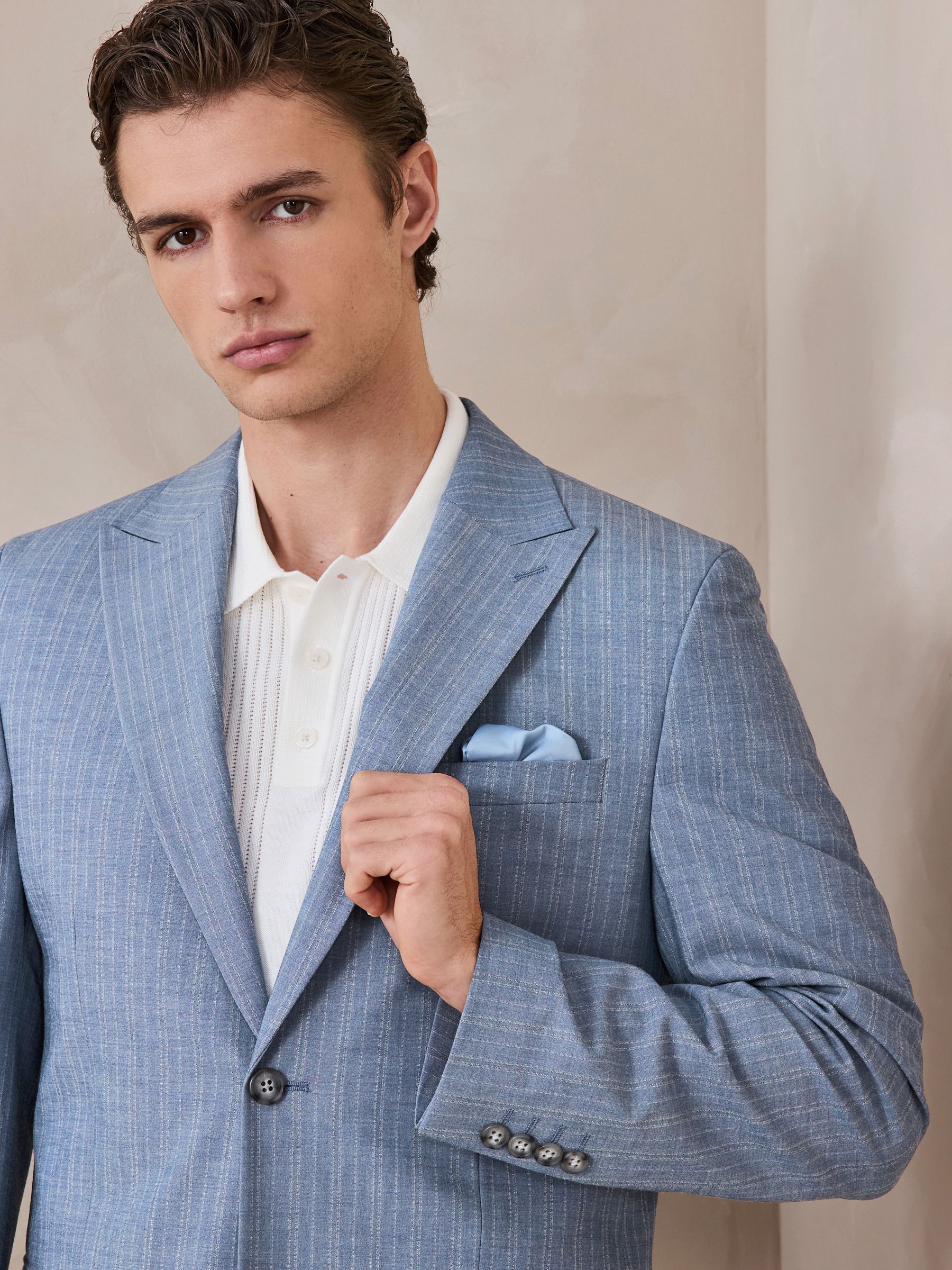 Buy Chambray Blue Slim Fit Stripe Suit Jacket from Next USA