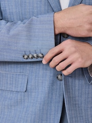 Chambray Blue Slim Fit Stripe Suit Jacket - Image 4 of 12