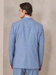 Chambray Blue Slim Fit Stripe Suit Jacket - Image 5 of 12
