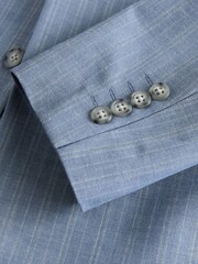 Chambray Blue Slim Fit Stripe Suit Jacket - Image 7 of 12