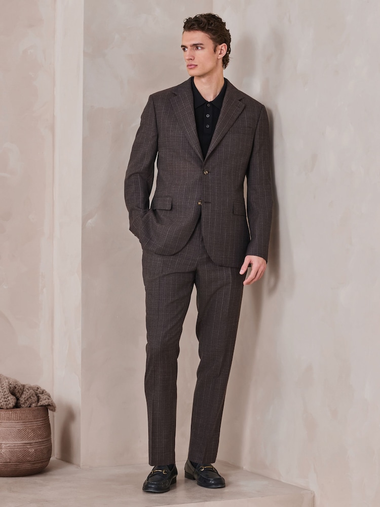 Brun - Slim Fit Brune Merinoull Dressbukser - Bilde 2 av 9