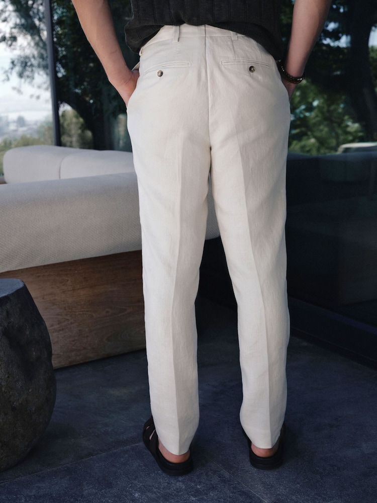 Ecru N.Premium Tailored Fit 100% Linen Suit Trousers - Image 2 of 11