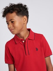 U.S. Polo Assn. Red Boys Piped Pique Polo Shirt - Image 4 of 7