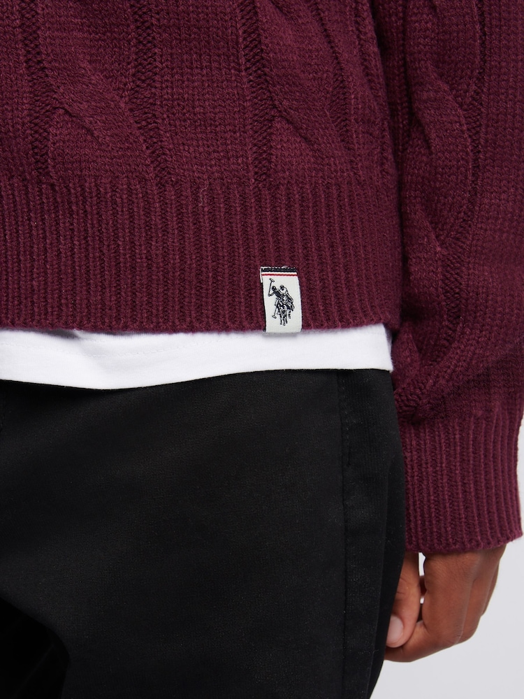 U.S. Polo Assn. Purple Boys Cable Knit Crew Jumper - Image 2 of 7 U.S. Polo Assn. Purple Boys Cable Knit Crew Jumper - Image 2 of 7