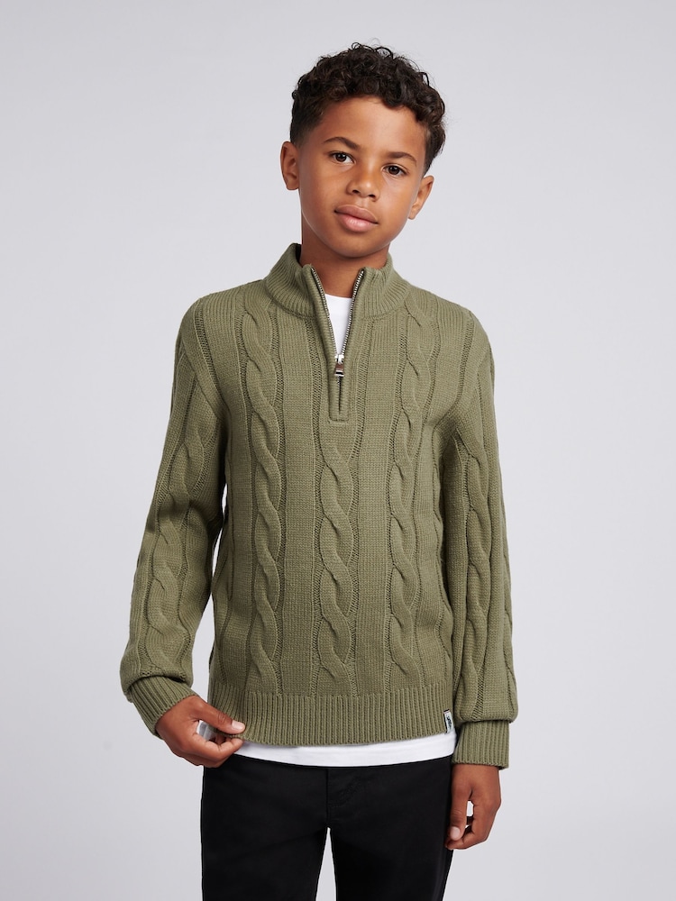 U.S. Polo Assn. Grey Boys Cable Knit Funnel Jumpers - Image 1 of 7