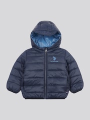 U.S. Polo Assn. Navy Blue Hooded Quilted Jacket with Peak - Image 1 of 4