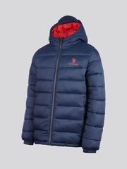 U.S. Polo Assn. Navy Blue Hooded Quilted Jacket - Image 7 of 9