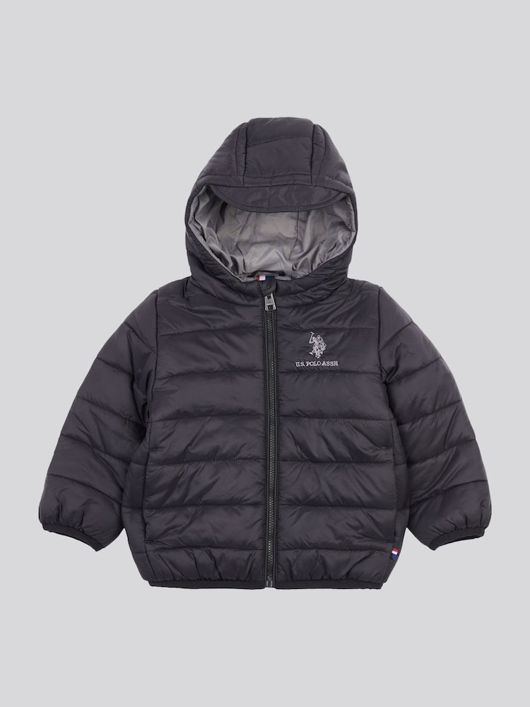 U.S. Polo Assn. Black Hooded Quilted Jacket with Peak - Image 1 of 4 U.S. Polo Assn. Black Hooded Quilted Jacket with Peak - Image 1 of 4