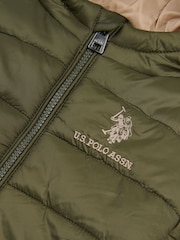 U.S. Polo Assn. Green Hooded Quilted Jacket with Peak - Image 3 of 4