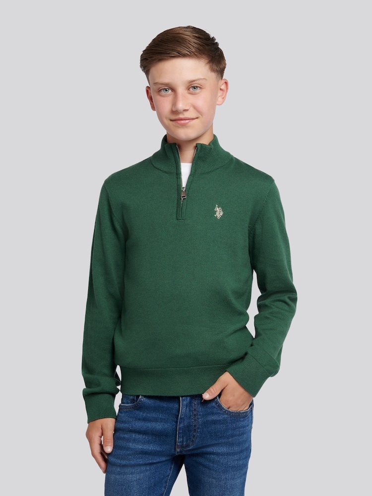 U.S. Polo Assn. Green Knitted Cotton Rich Quarter  Zip Jumper - Image 1 of 7
