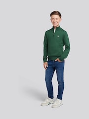 U.S. Polo Assn. Green Knitted Cotton Rich Quarter  Zip Jumper - Image 3 of 7