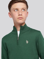U.S. Polo Assn. Green Knitted Cotton Rich Quarter  Zip Jumper - Image 4 of 7