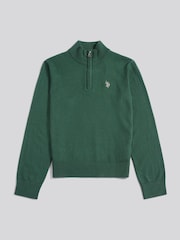 U.S. Polo Assn. Green Knitted Cotton Rich Quarter  Zip Jumper - Image 5 of 7
