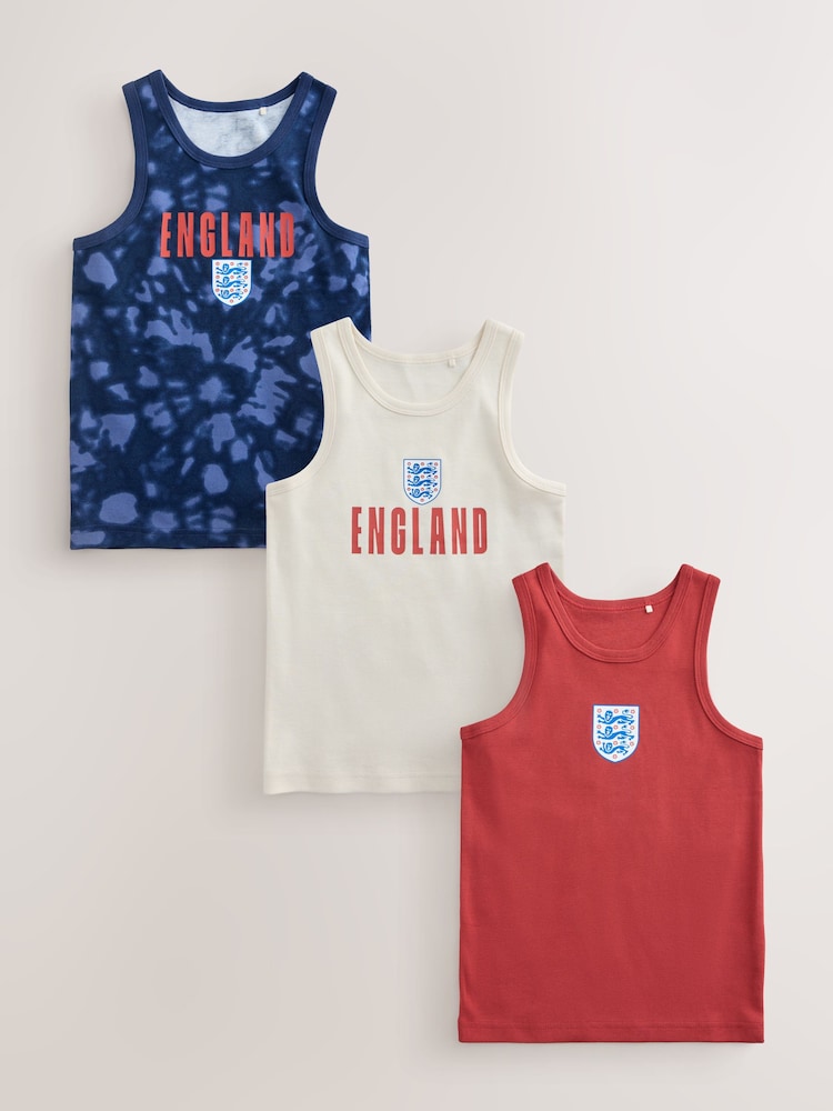 Red/White/Navy England FA Vests 3 Pack (2-14yrs) - Image 1 of 7 Red/White/Navy England FA Vests 3 Pack (2-14yrs) - Image 1 of 7