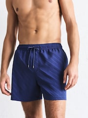 Navy Blue Diagonal Texture 5 Inch Swim Shorts - Image 1 of 9