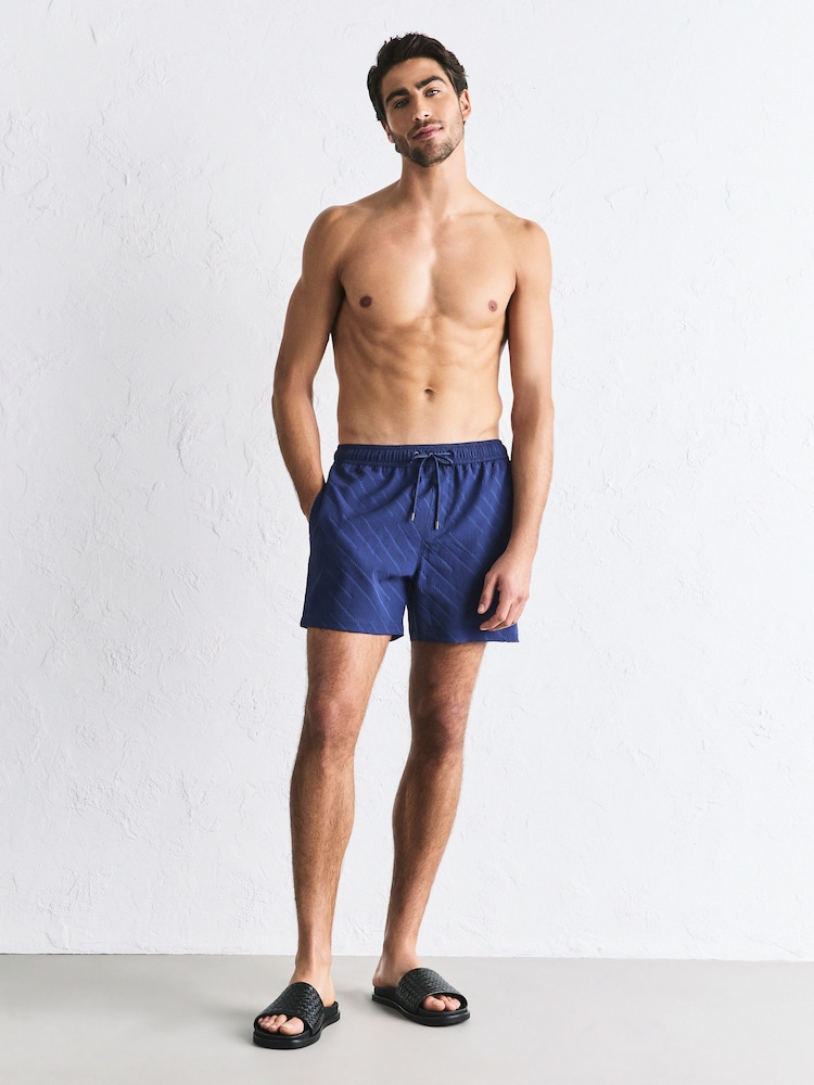 Navy Blue Diagonal Texture 5 Inch Swim Shorts - Image 2 of 9