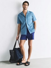 Navy Blue Diagonal Texture 5 Inch Swim Shorts - Image 5 of 9