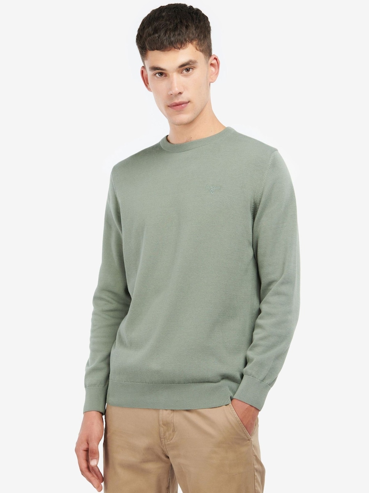 Barbour® Agave Green Pima Cotton Crew Jumper - Image 1 of 2